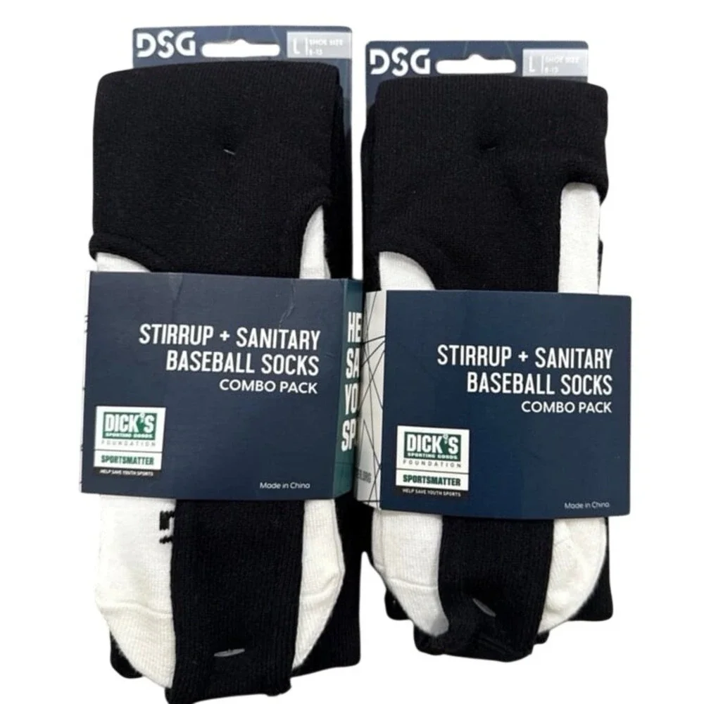 DGS‎ Stirrup + Sanitary Baseball Socks Men's Large 4-Pair NWT (2 packs of 2)